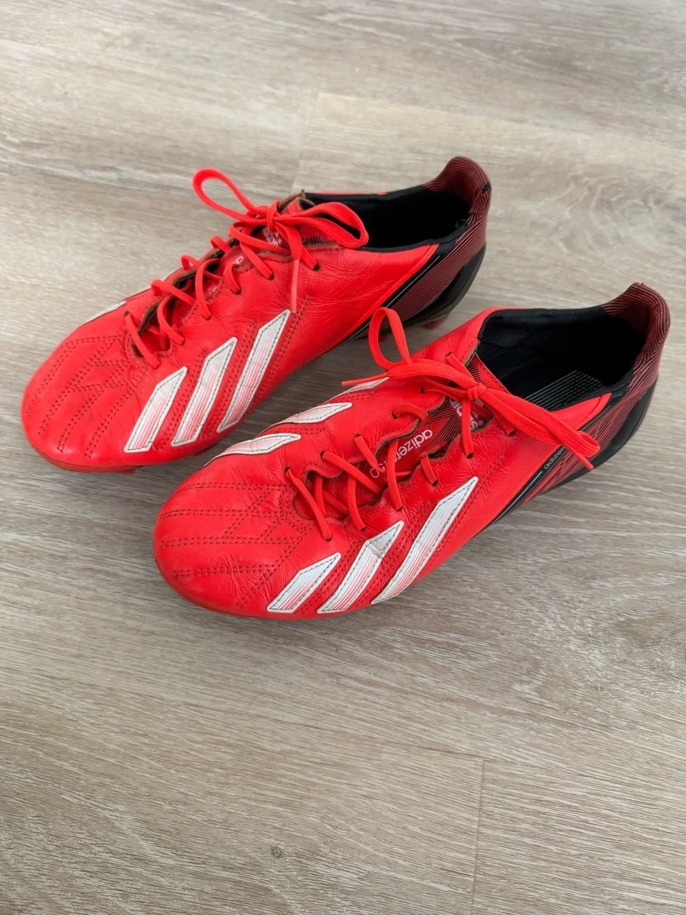 Adidas Adizero F50 Rare Leather FG Cleats Infrared, White, Black in Size 8 Men’s